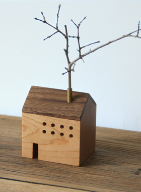 新品小房子花器/日式木屋摆件插花家F居装饰创意香薰炉 创木工坊