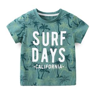 极速男童短袖t恤衫纯棉夏季新款韩版儿童绿色渡假风U宝宝休闲上衣