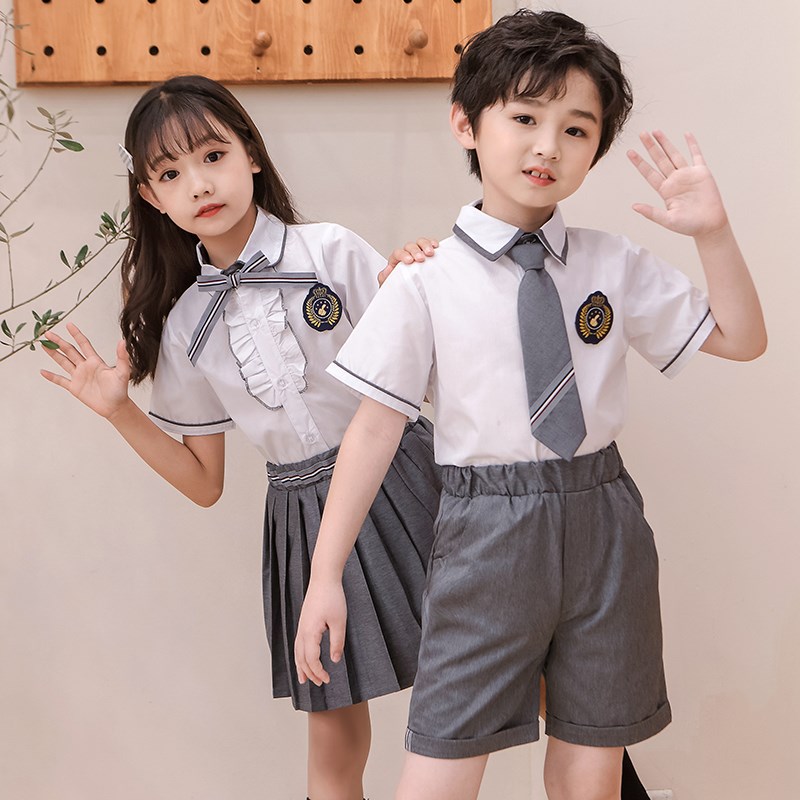 新品幼儿园园服短袖儿童合v唱服英伦风班服中小学生校服毕业照套