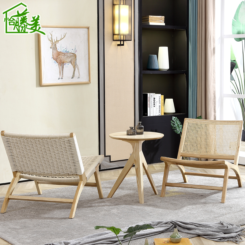 极速现代北欧阳台藤编织椅子w茶几三件套简约休闲实木藤椅桌椅餐