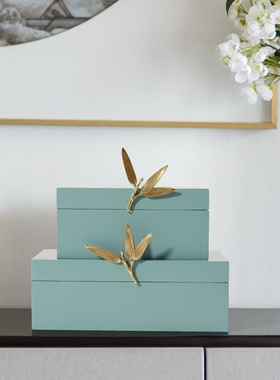 极速新古典竹叶扣烤漆首饰收纳盒摆件样板间床头柜U家居软装装饰