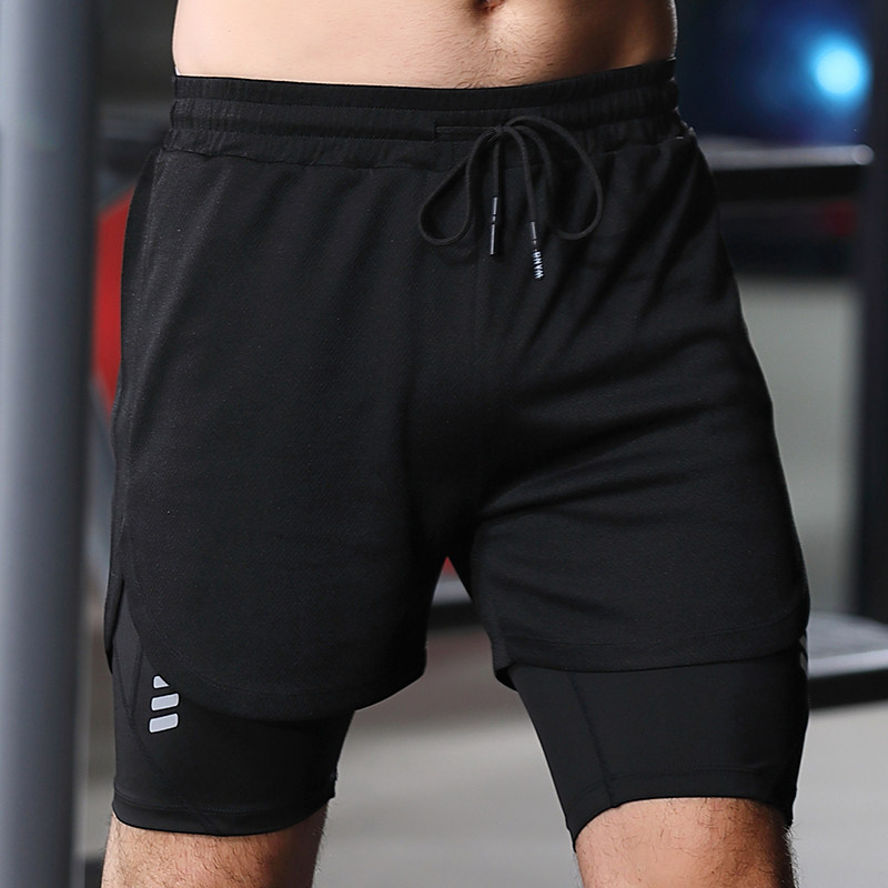 极速胖子运动短裤男健身五分裤假两件加肥加大码速U干跑步篮球游