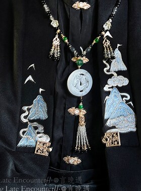 新品新中式国风背云流苏黑色串珠璎珞项链毛衣链汉服马.面裙旗袍