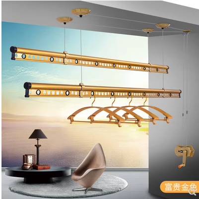 极速阳台横d向晾衣架手摇升降双杆式室内加厚单杆双杆式多功能凉