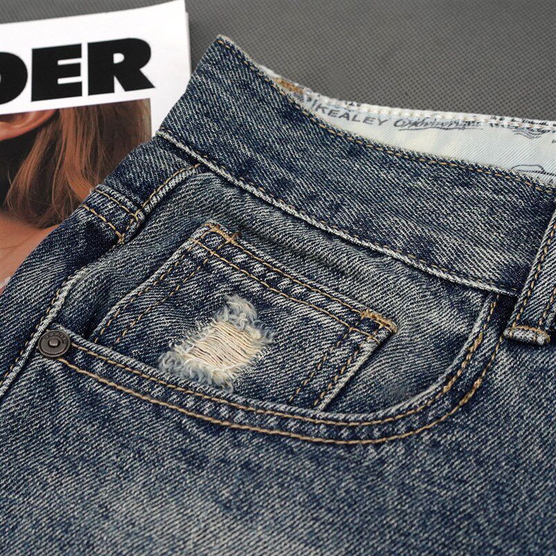 极速夏季薄款五分牛仔短裤u男潮牌百搭直筒外穿时尚潮流破洞中裤5