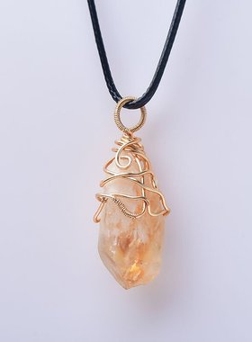 极速天然黄水晶原石吊坠巴西黄骨干绕线项坠饰品R配饰男女款项坠