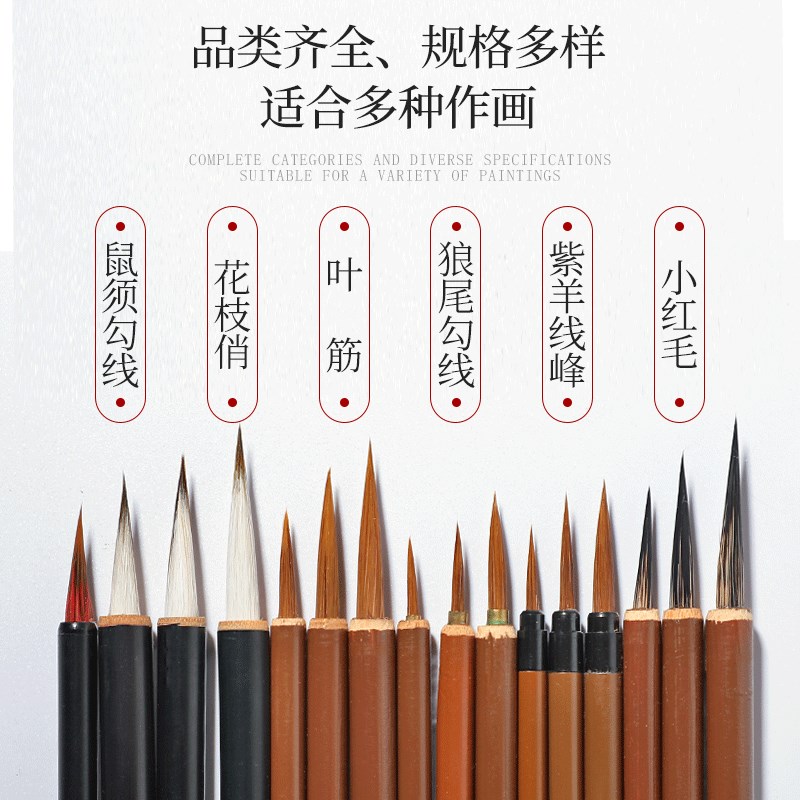极速文谷c堂鼠须勾线笔国画毛笔套装美术小学生儿童水彩绘画工笔