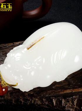 极速玉貔貅天然i件手把白玉招财玉石和田青挂件阿富汗款一元拍卖