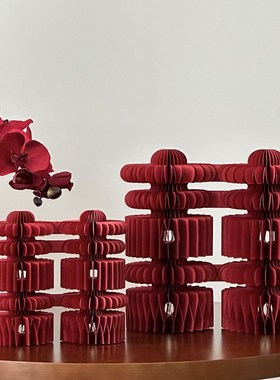 新品婚房布置喜字蜂窝球摆件订婚礼桌面摆台N装饰立体双囍结婚拍