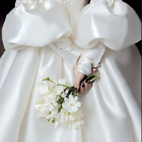 新品新娘手套复古韩式优雅缎面婚纱礼服长款手袖遮手X臂手袖子摄