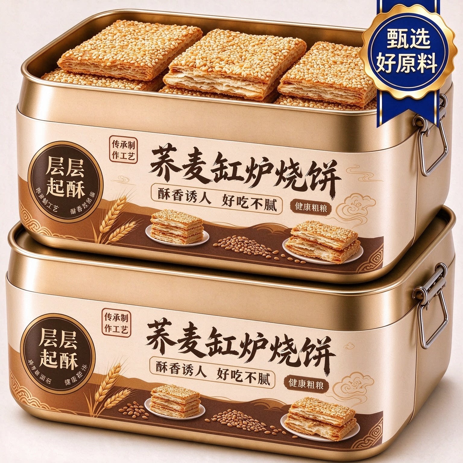 荞麦缸炉烧饼椒盐酥无加蔗糖咸味芝麻糕点千层酥传统糕点河北特产