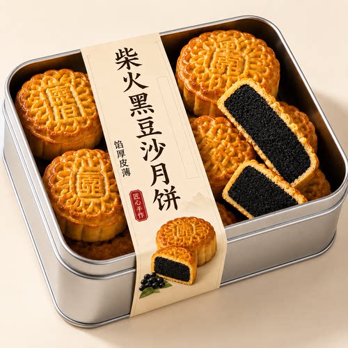 柴火黑豆沙月饼官方旗舰店正品豆沙月饼传统台山特产手工制作豆沙