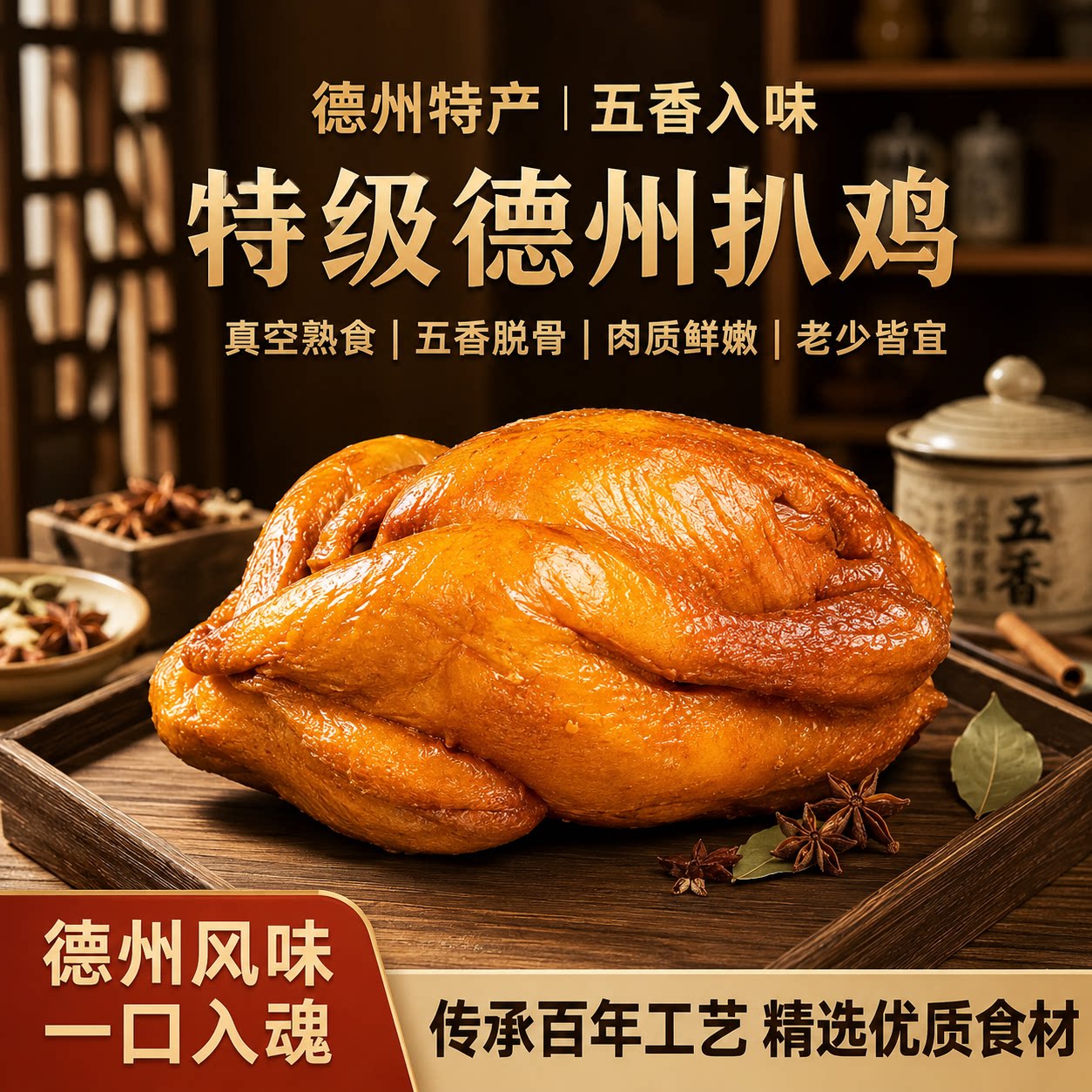 山东德州特级五香脱骨扒鸡官方旗舰店中华老字号真空开袋即食烧鸡图片