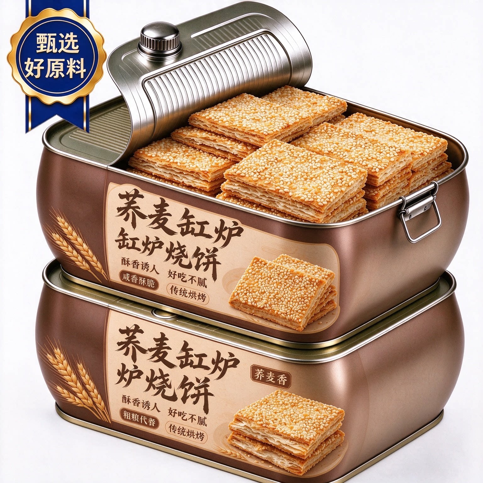 荞麦缸炉烧饼椒盐酥无加蔗糖咸味芝麻糕点千层酥传统糕点河北特产