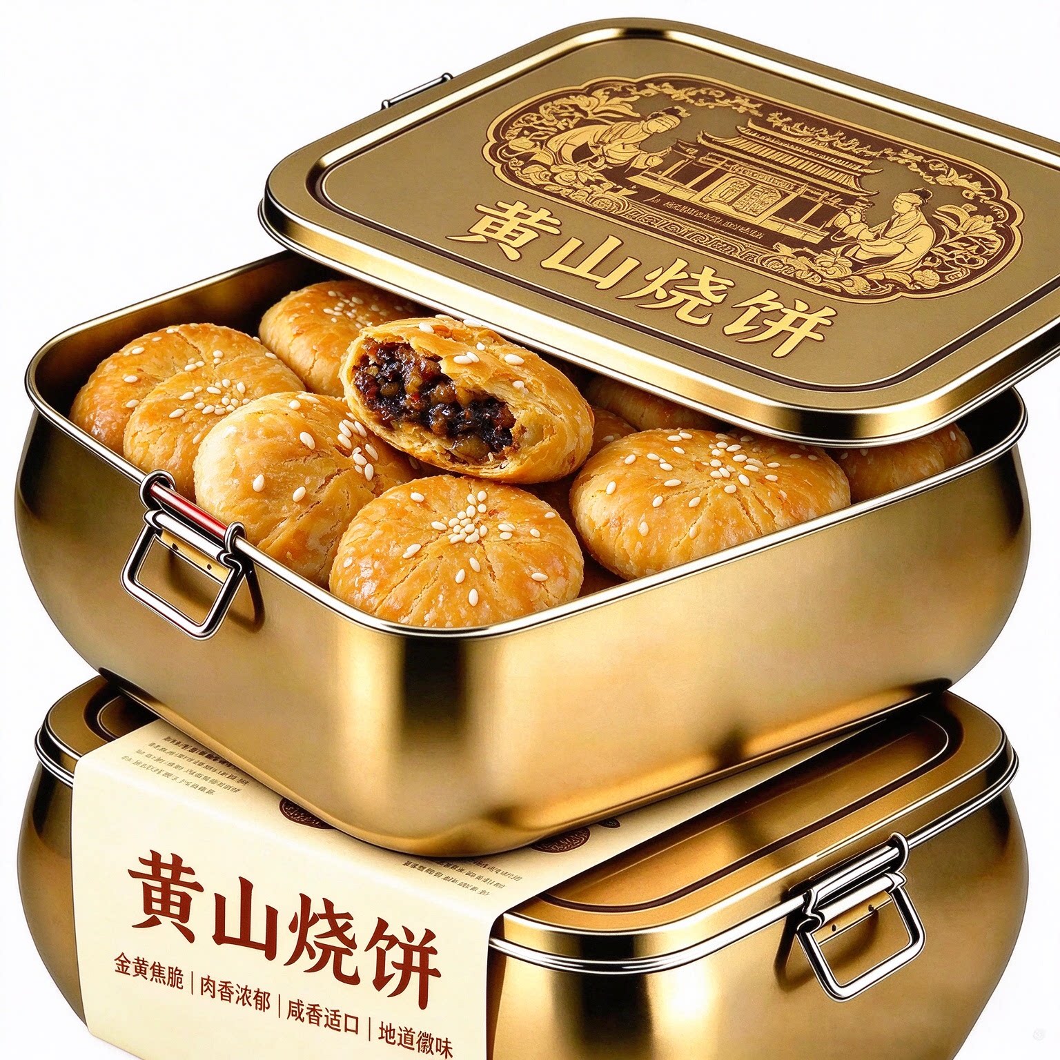 黄山烧饼梅干菜扣肉馅酥饼安徽特产手工现烤解馋正宗休闲小吃早餐