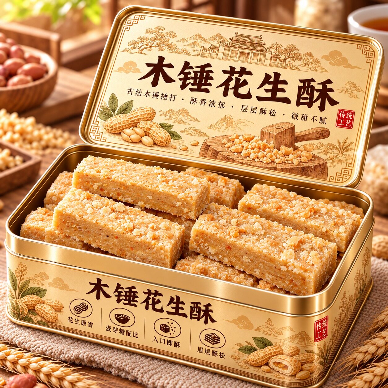 安徽正宗传统老式木锤花生酥糖官方旗舰店手工制作茶点年货零食