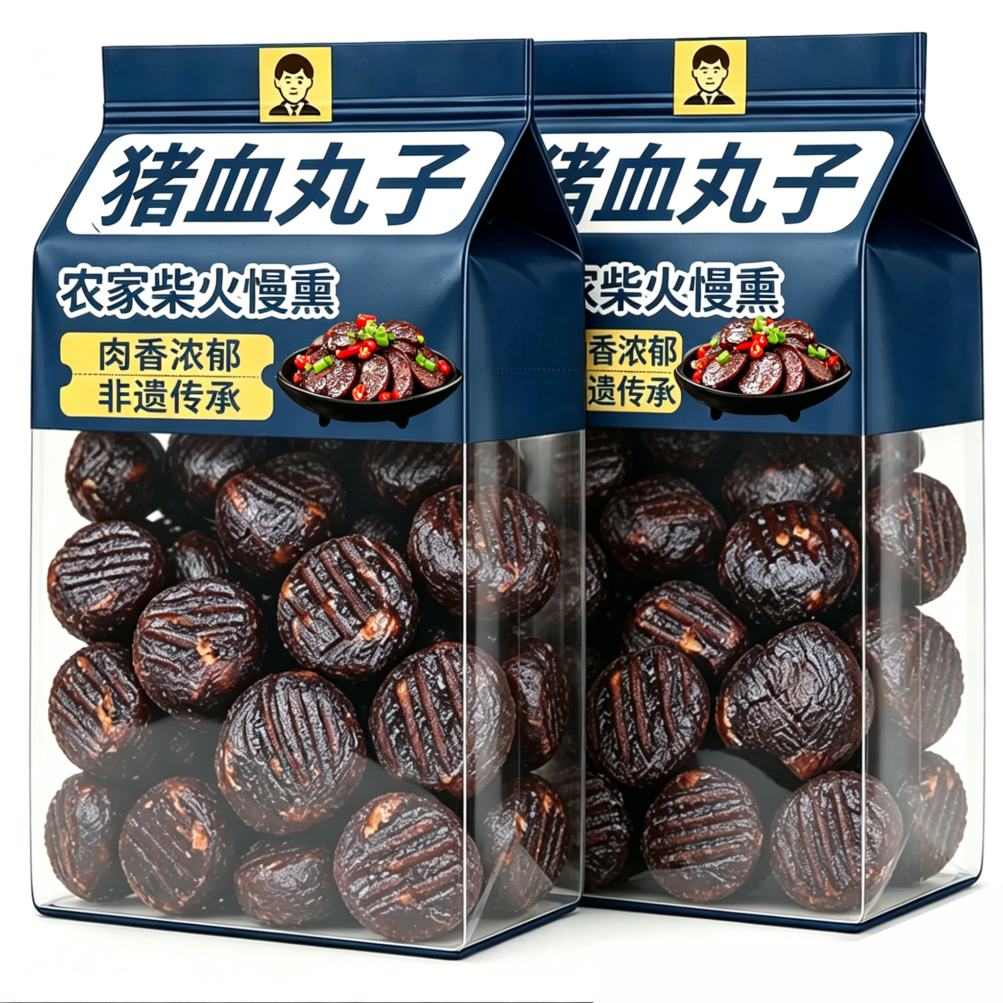 湖南邵阳特产柴火猪血丸子农家自制烟熏血粑圆子武冈卤豆腐香干