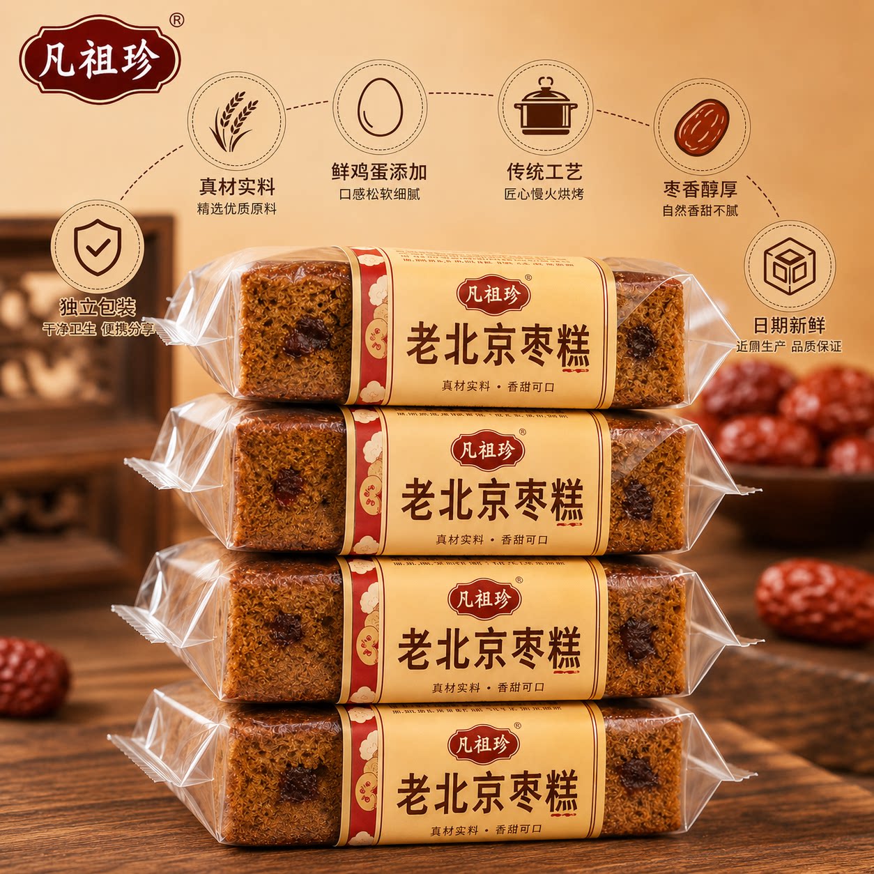 老北京枣糕面包整箱早餐红枣泥糕点老年人健康手工糕点心休闲食品