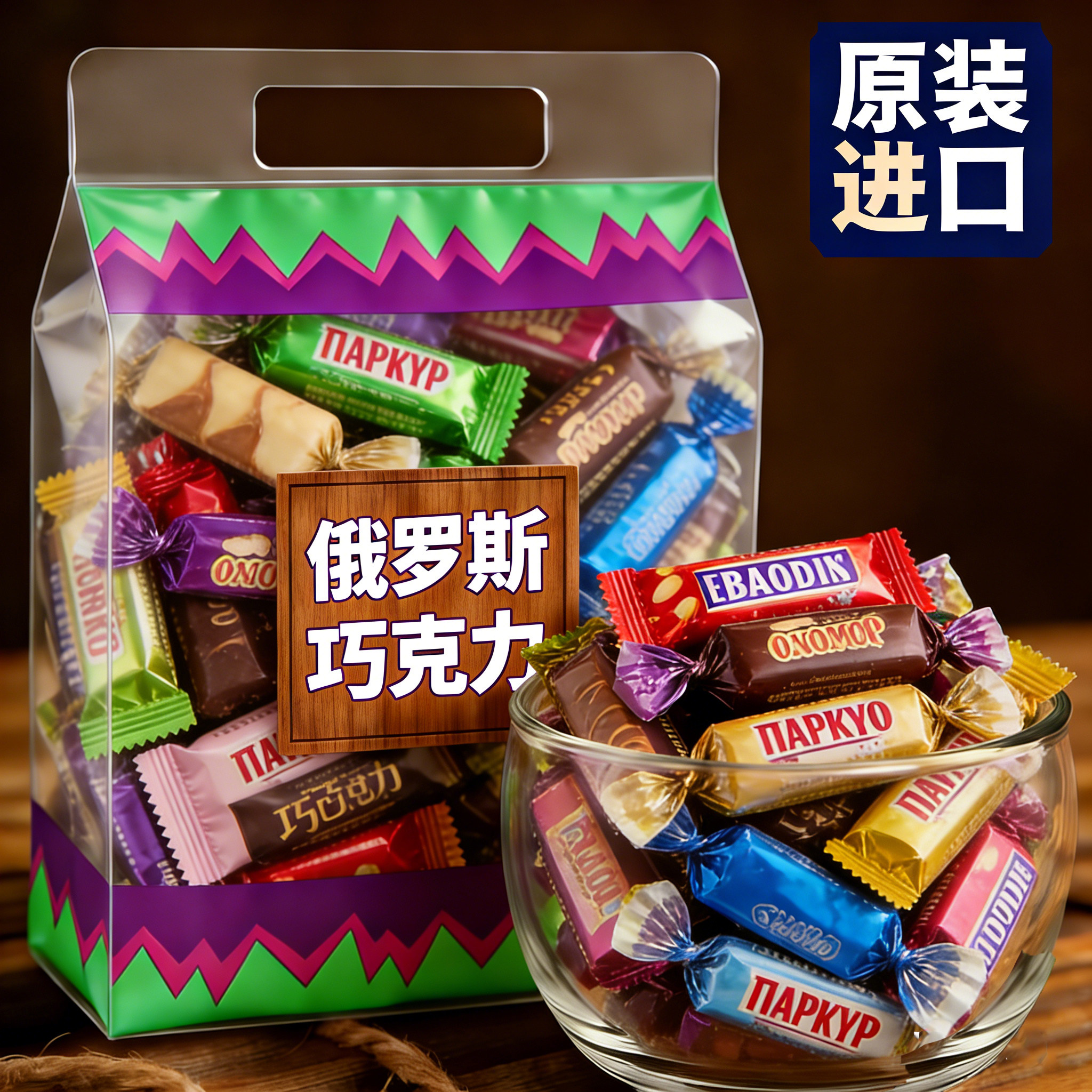 央妈推荐！俄罗斯巧克力混合糖果原装进口官方旗舰店紫皮糖包喜糖