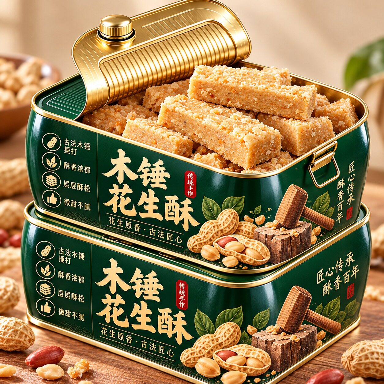 安徽正宗传统老式木锤花生酥糖官方旗舰店手工制作茶点年货零食