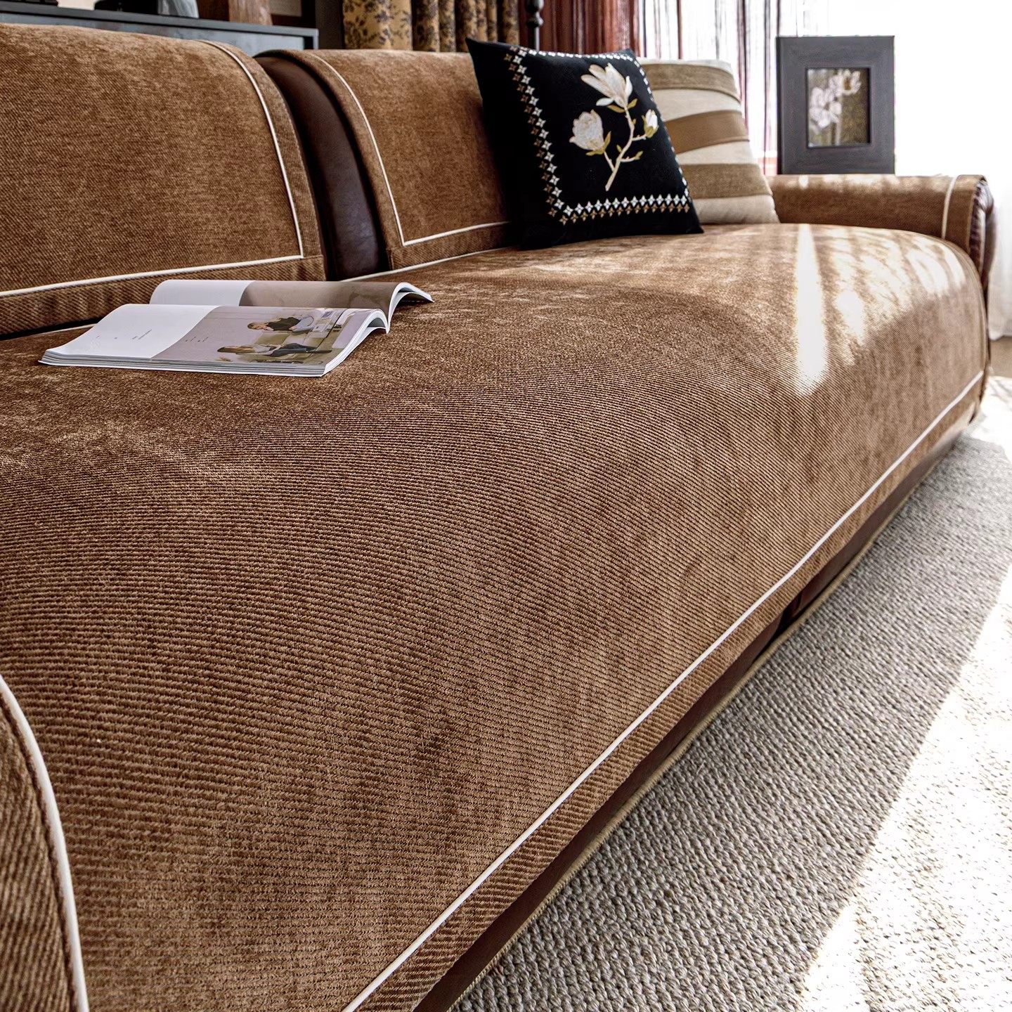 复古风加厚雪尼尔沙发垫子冬2026新款四季通用坐垫固定防滑盖布巾