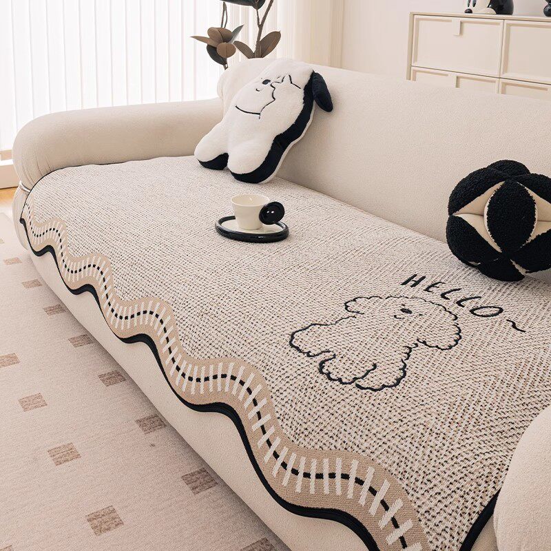 2025新款固定防滑雪尼尔卡通异形四季通用一片式真皮沙发坐垫盖布