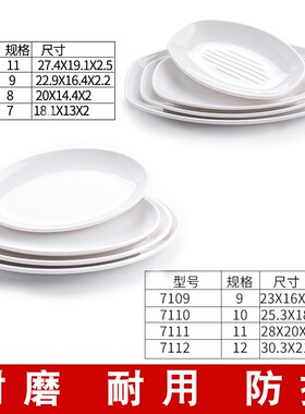 密胺盘塑料白色盘子长方形菜盘创意防摔盖饭平盘仿瓷餐盘商用浅盘