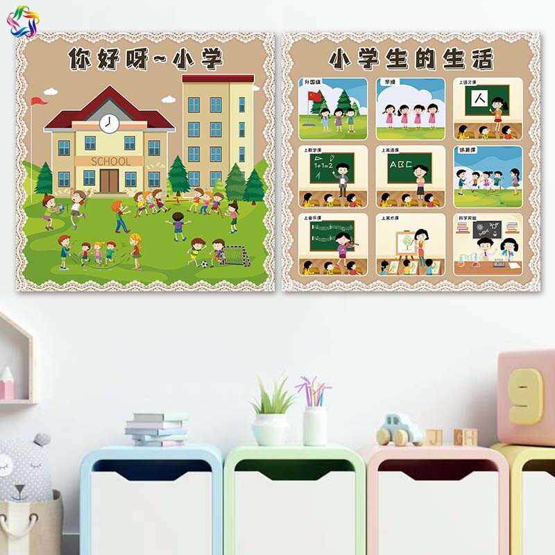 幼儿园我上小学毕业季主题墙红领巾握笔坐姿收拾书包幼小衔接墙贴