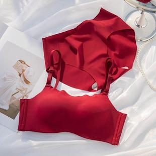 文胸罩套装 红色内衣裤 本命年抹胸式 少女小胸显大平胸专用2021新款