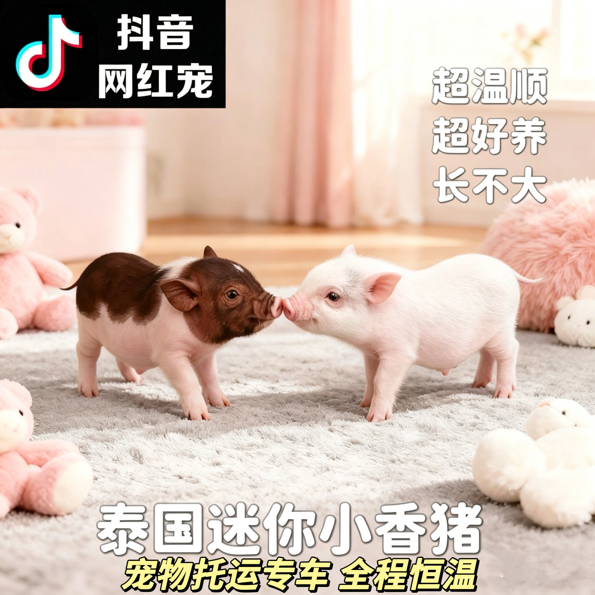 小型可爱迷你幼体网红泰国小香猪长不大活体宠物猪粉色幼崽活物猪