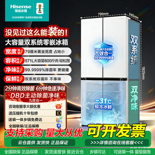 海信80/90/100宽十字双开门法式冰箱一级大容量小户型换新补贴