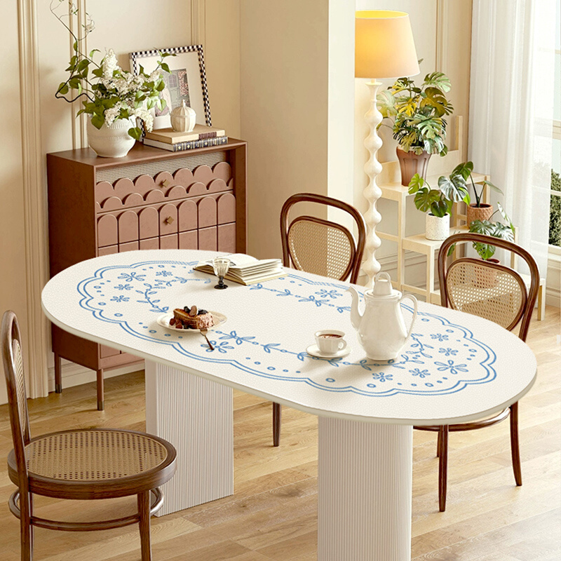 法式轻奢线条蝴蝶结西尔维皮革餐桌垫复古防水防油桌布茶几垫防烫