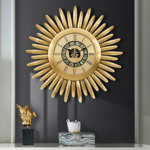 大气欧式 创意时钟挂钟羽毛挂表 时尚 纯别墅黄铜钟表客厅家用美式