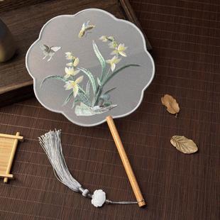 古风扇子仙气古代汉服女童配饰流苏刺绣团扇古典国风双面绣花宫扇