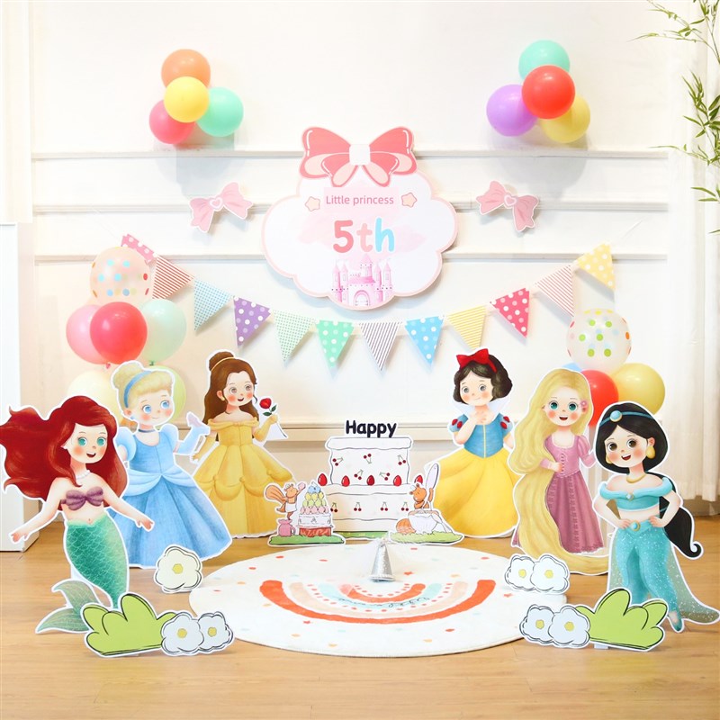 女孩白雪公主艾尔莎美人鱼儿童生日派对布置装饰一年R级场景布置K