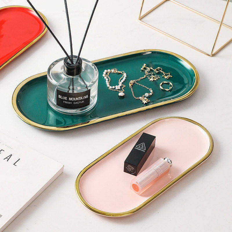 创意家用椭圆形北欧金边陶瓷西餐盘甜品盘首饰饰品收纳置物盘托盘,餐饮具,盘,淘宝优惠券,粉丝福利购,淘宝优惠卷