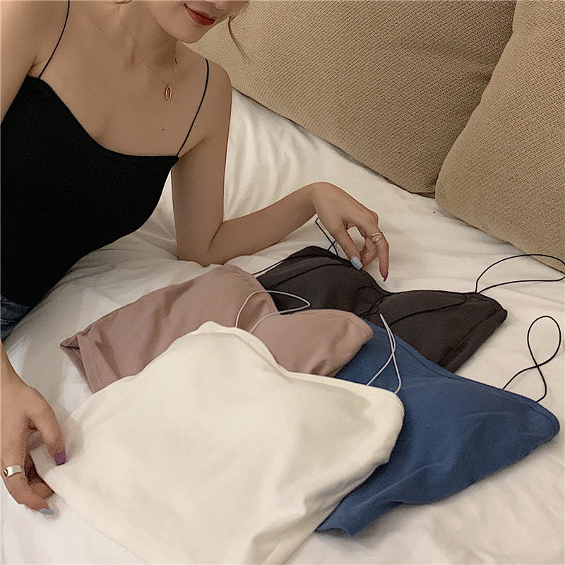 爆款油画少女纯棉小吊带美背背心防走光裹胸外穿打底抹胸短款上衣