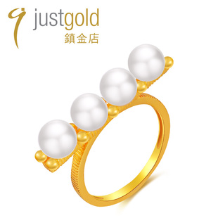 justgold鎮金店凝露黄金足金珍珠戒指1716081Y