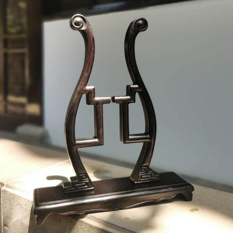 老阊门刺绣团扇宫扇紫光檀黑檀木扇架底座扇子圆扇架子支架复古扇