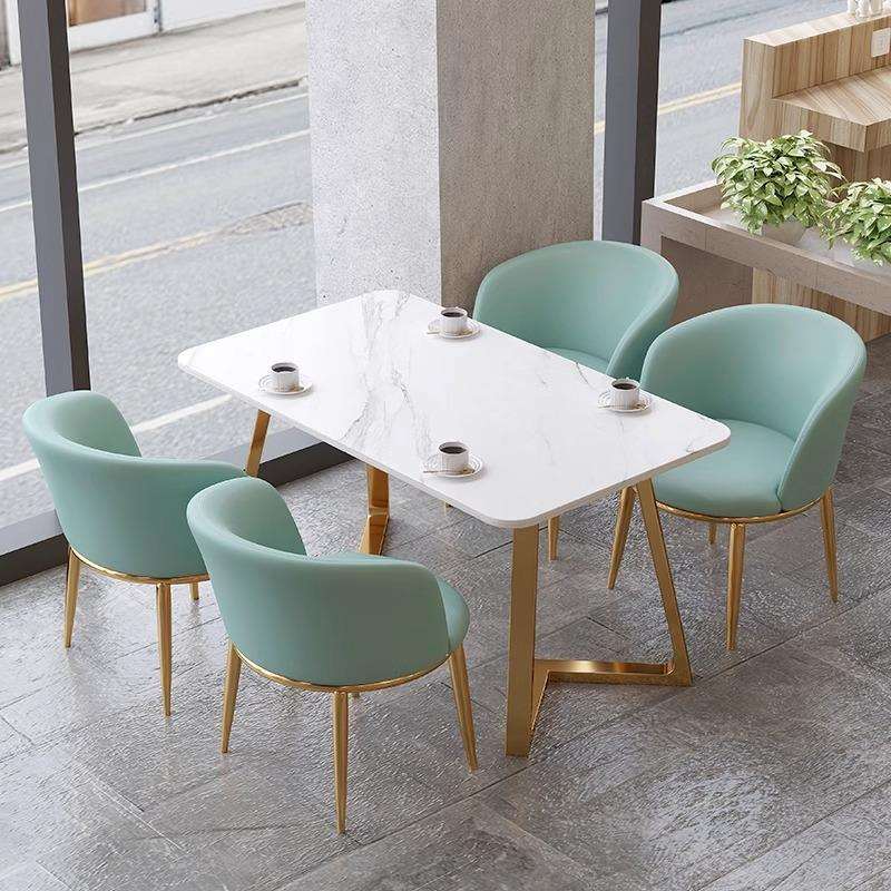 轻奢奶茶店接待休息区洽谈桌椅组合简约现代咖啡厅长条形冷饮餐桌