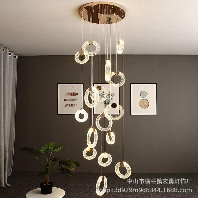 艺术灯复式楼别墅楼梯吊灯简约餐厅创意客厅环形个性圆圈LED吊灯