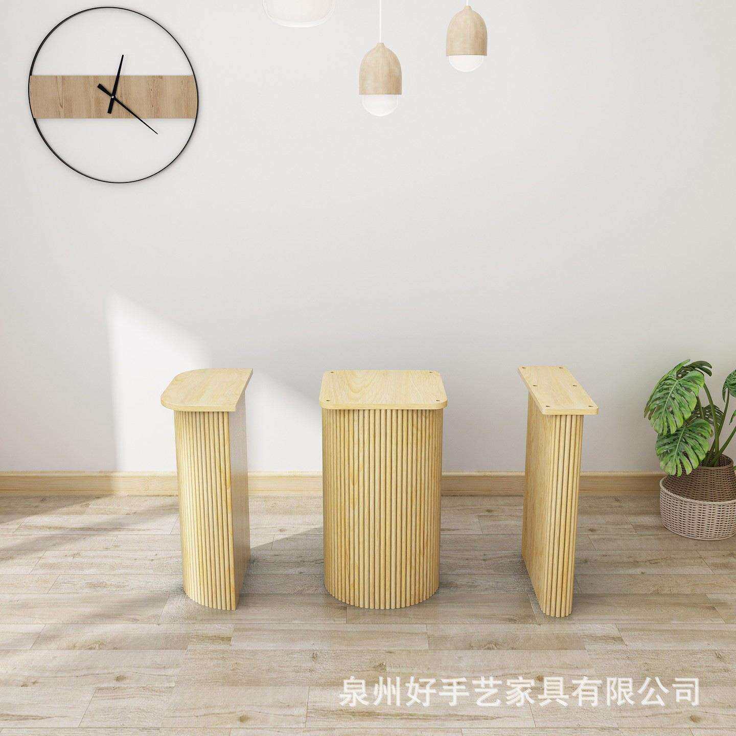 罗马柱实木半圆柱桌腿线条木条莱洛餐桌底座支架欧式简约办公桌脚