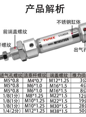 气缓冲气缸MIC16/20/25/32/40X20X30X50X75X100*150X200SU-CA-CM
