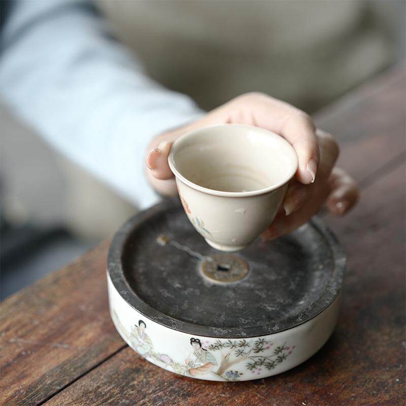 老瓷器 纯锡 手工建水壶承小茶盘 茶道配件