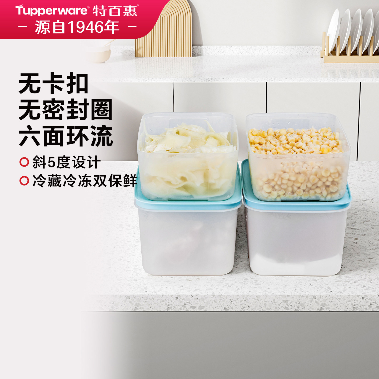 特百惠冷冻大型无密封圈食品级保鲜冰箱冷藏塑料密封盒储藏盒2.5L
