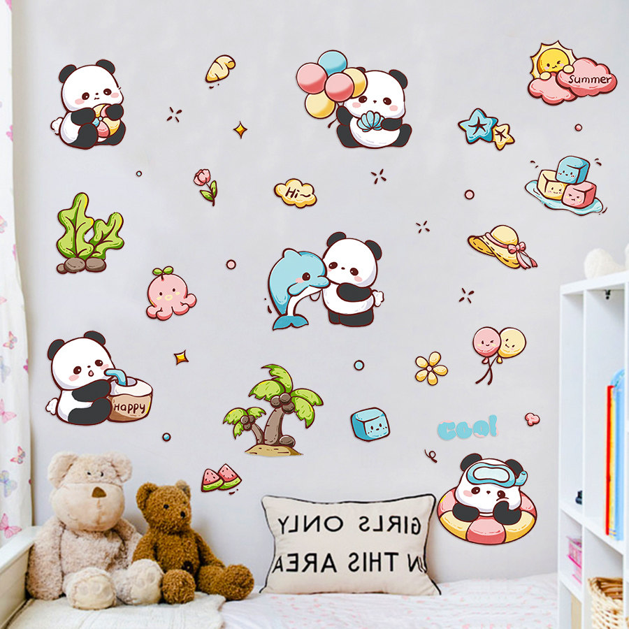 熊猫墙贴小清新家居墙面装饰贴画出租房墙纸自粘女孩卧室背景贴画,家居饰品,瓷砖贴,淘宝优惠券,粉丝福利购,淘宝优惠卷