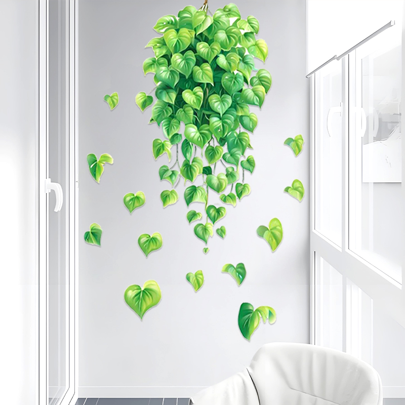 仿真绿萝小清新墙贴装饰卧室客厅玄关宿舍家居自粘绿色植物贴纸