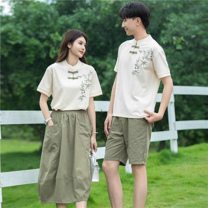七夕情侣装夏装20m24新款高级感民国汉服男女短袖T恤一裙一衣套装