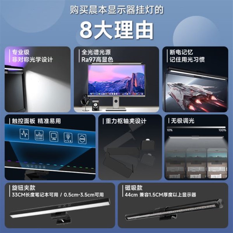 屏幕挂灯显示器护眼灯电竞t学习工作电脑氛围照明萤幕专用米小台