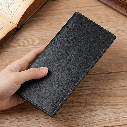 男士长款钱包荔枝纹真皮质感商务简约风钱包卡包一体学生证件收纳